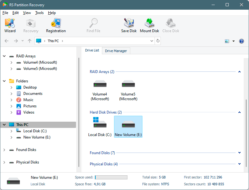 RS Partition Recovery - Select drive RS Partition Recovery - Select drive